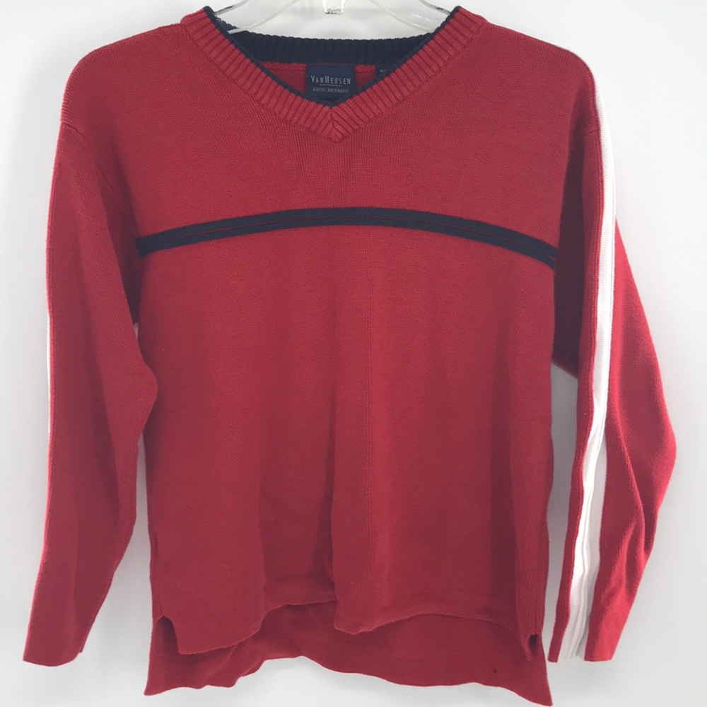 Med Van Heusen American Khakis Sweater Red Ribbed